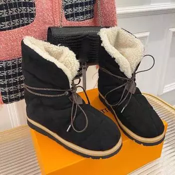 Теплые ботинки женские зимние 2024 модные роскошные новинки женские ботильоны меховые коричневые длинные ботинки на платформе удобная женская обувь зимняя 36 чёрный