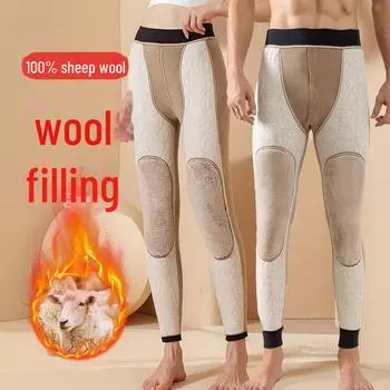 «Теплые брюки из шерстяной смеси с высокой талией, наколенниками и уютной бархатной подкладкой» XL (80-95 jin)