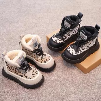 Теплые детские сапоги, плюшевые нескользящие зимние сапоги, повседневные универсальные зимние сапоги, модная классическая обувь для девочек, удобные хлопковые сапоги на толстой подошве 27insole16.2cm чёрный