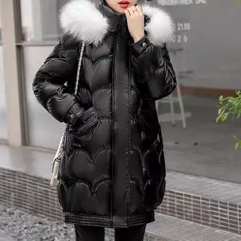 Теплые длинные куртки женские зимние модные толстые женские парки больших размеров зимнее пальто с капюшоном M чёрный