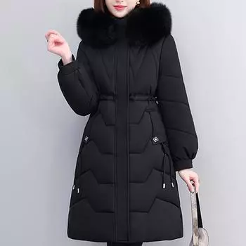 Теплые длинные парки для женщин 2023, плотная зимняя одежда, женское пальто с хлопковой подкладкой и воротником из искусственного меха, зимние куртки в корейском стиле 2XL бежевый