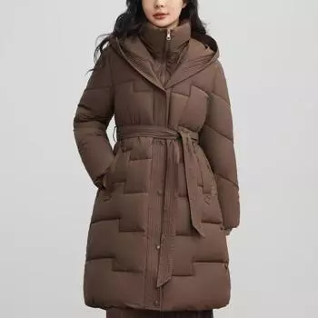 Теплые длинные парки для женщин, пальто с поясом, модные толстые женские зимние пальто больших размеров с длинными рукавами, с капюшоном M хаки