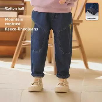 Теплые джинсовые брюки Cotton Hall Kids - коллекция осень/зима 2024 г., плюс бархат, маленькие и средние размеры 140 глубокий/синий