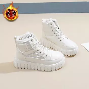 Теплые флисовые маленькие белые туфли женские зимние 2024 новые модные универсальные высокие сноубордические ботинки повседневные зимние ботинки YB9029 35 чёрный