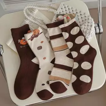 Теплые флисовые носки женские, кофейного цвета, с рисунком «Хлеб Супермен», утолщенные, теплые и морозостойкие, женские, средние, домашние носки One Size