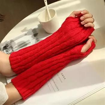 Теплые грелки для рук, эластичные длинные вязаные перчатки, варежки на пуговицах, варежки без пальцев, перчатки без пальцев светло-серый