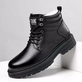 Теплые хлопковые ботинки мужские зимние плюс бархатные утолщенные теплые высокие на толстой подошве черные уличные повседневные модные утепленные хлопковые ботинки 38