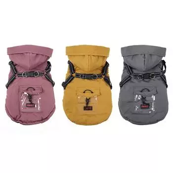 Теплые хлопковые пальто с капюшоном на молнии для собак с шлейкой Водонепроницаемая куртка для собак маленьких, средних и больших собак Зимний зимний комбинезон для собак на флисовой подкладке S