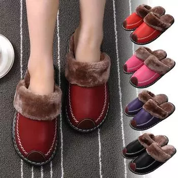 Теплые хлопковые тапочки, зимняя домашняя обувь с толстой подошвой, мужские и женские модели, кожаные тапочки для пар 39