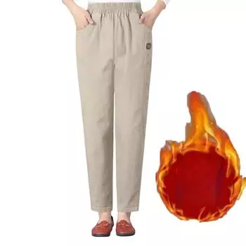 Теплые и утолщенные осенние и зимние женские эластичные плюшевые брюки из чистого хлопка, повседневные брюки Harun XL белый