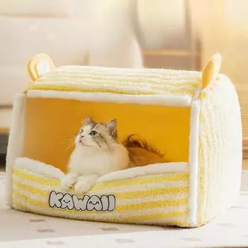 Теплые и ветрозащитные для кошек осенью и зимой Милые собачьи будки с большими ушами Классические полосатые будки Юрты Коврики для собачьих будок S (37 * 32 * 28cm )