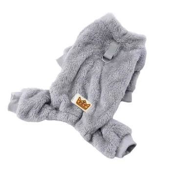 Теплые комбинезоны для собак, осенне-зимняя одежда из флиса для маленьких и средних собак, для кошек, мягкий костюм с D-образным кольцом для щенков, чихуахуа, шнауцера XS серый