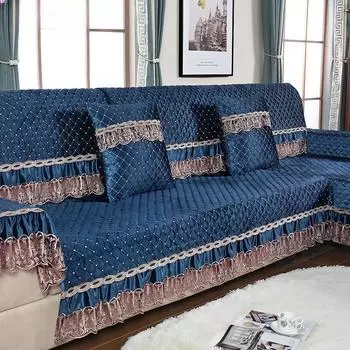 Теплые короткие плюшевые чехлы для диванов, нескользящее толстое полотенце для дивана, большой край, стеганая подушка для стула, дивана, кружевная накидка для коврика в гостиную 90*60CM