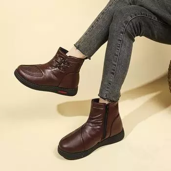 Теплые короткие сапоги из овечьей шерсти Winter Plus Velvet, нескользящие, водонепроницаемые, с мягкой подошвой, из хлопка для пожилых людей 41 чёрный