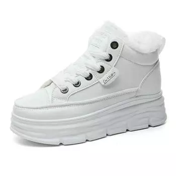 Теплые кожаные зимние кроссовки на меху, непромокаемая нескользящая повседневная обувь на платформе, женская модная удобная прогулочная обувь для женщин 35 чёрный