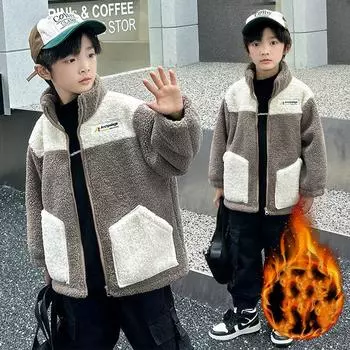 Теплые куртки из овечьей шерсти для девочек, детская осенне-зимняя верхняя одежда, детские пальто с плюшевой подкладкой, новая подростковая мода, стеганая одежда 100 серый