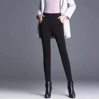 Теплые леггинсы для девочек с плюшевой и утолщенной осенне-зимней верхней одеждой, теплые брюки для детей и младенцев с хлопковыми брюками с высокой талией L чёрный