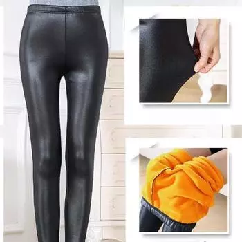 Теплые леггинсы из искусственной кожи, женские эластичные брюки с высокой талией, леггинсы, зимние леггинсы с флисовой подкладкой, брюки-джеггинсы S чёрный