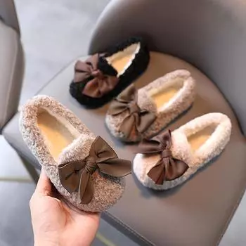 Теплые лоферы без шнуровки на плоской подошве с узлом-бабочкой для маленьких девочек, обувь для маленьких девочек 22 хаки
