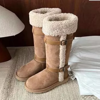 Теплые меховые и меховые интегрированные зимние сапоги для женщин на зиму 2024 года, новые толстые и теплые высокие сапоги в стиле ретро для женщин 35 малиновый
