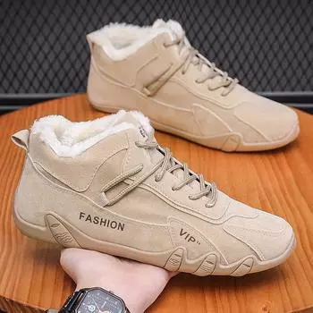 Теплые меховые мужские ботильоны, дизайнерские удобные лоферы, черные повседневные туфли, легкие мужские повседневные кроссовки со шнуровкой, новые теннисные туфли для мужчин 39 бежевый