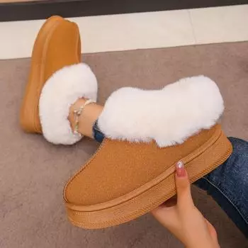 Теплые меховые зимние сапоги на толстой подошве для женщин зимой с толстым и теплым мехом для удобной носки на открытом воздухе и повседневной обуви из хлопка 35 чёрный