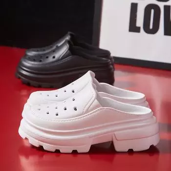 Теплые мягкие толстые сандалии-сабо женские летние туфли на высоком каблуке модные туфли с дырочками уличные пляжные тапочки садовая обувь 37-38 белый