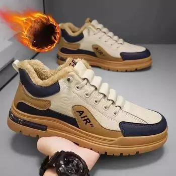 Теплые мужские ботинки. Нескользящие мягкие спортивные ботильоны. Мужские короткие ботинки на платформе. Плюшевая дизайнерская повседневная хлопковая обувь на шнуровке. 39