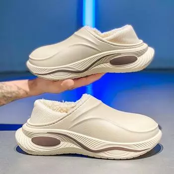 Теплые мужские тапочки, модные зимние уличные снегоступы, садовые сабо, хлопковые туфли, завернутые в теплые домашние тапочки для спальни из плюша 40-41