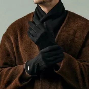 Теплые мужские замшевые перчатки, перчатки для вождения на пять пальцев, мужские варежки с полным пальцем для мужчин camel-C
