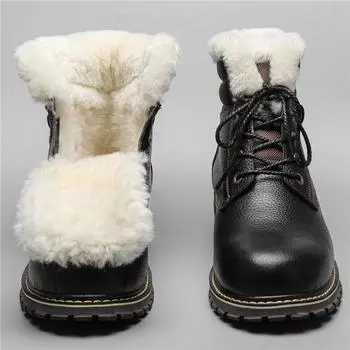 Теплые мужские зимние ботинки из натуральной шерсти и натуральной коровьей кожи с верхом 49 чёрный