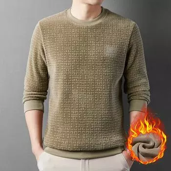 Теплые мужские зимние пуловеры с длинным рукавом, круглый воротник, флис внутри, свитера для мальчиков M чёрный