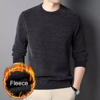 Теплые мужские зимние пуловеры с длинным рукавом, круглый воротник, флис внутри, свитера для мальчиков M чёрный