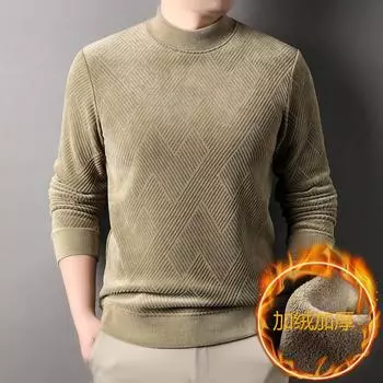 Теплые мужские зимние пуловеры с длинным рукавом, круглый воротник, флис внутри, свитера для мальчиков M чёрный