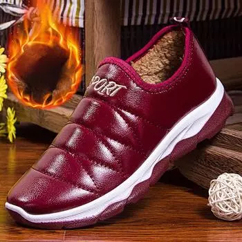 Теплые непромокаемые женские зимние ботинки из искусственной кожи, нескользящие зимние ботинки на плоской подошве для мам, зимние ботинки на плоской подошве для мам 36 бордовый