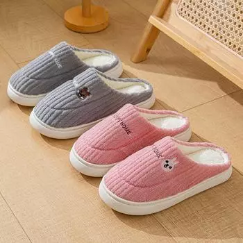 Теплые нескользящие хлопковые тапочки для мужчин и женщин - для дома, осень и зима 36-37 красный