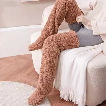 Теплые носки унисекс из овечьей шерсти выше колена — устойчивы к холоду на осень/зиму, идеально подходят для сна и старых холодных ног One Size светло-синий