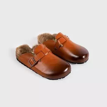 Теплые осенне-зимние ретро пушистые тапочки на платформе женские с закрытым носком флисовые полусабо модные повседневные ленивые тапочки трендовая обувь 35