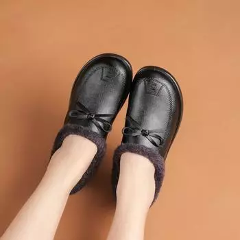 Теплые осенне-зимние туфли с флисовой подкладкой для женщин среднего и пожилого возраста. Нескользящие туфли из хлопка на плоской подошве для мам. 35