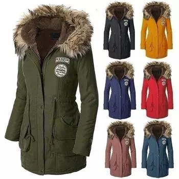 Теплые пальто женские куртки теплая верхняя одежда сплошной меховой воротник толстые женские большие размеры 2XL армия зеленый