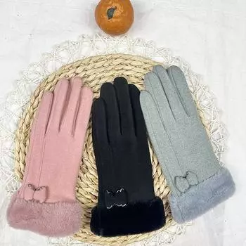 Теплые перчатки Bow Warm, женские утолщенные бархатные перчатки для езды на велосипеде, устойчивые к холоду, могут касаться экрана серый