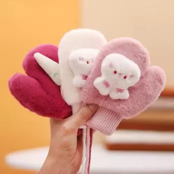Теплые перчатки для младенцев 2-5 лет, зимние бархатные утолщенные детские перчатки с лямкой через шею для девочек и мальчиков About 3-8 years old