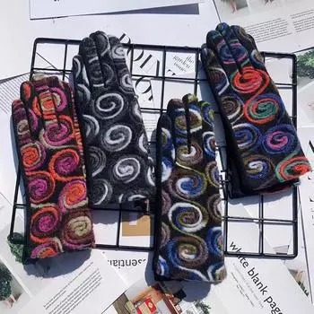 Теплые перчатки, модные вышитые перчатки в этническом стиле, перчатки для спорта на открытом воздухе, велосипедные перчатки с пальцами average size