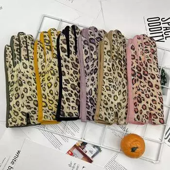 Теплые перчатки, женские замшевые перчатки с леопардовым принтом для отдыха на природе, утолщенные перчатки для верховой езды с сенсорным экраном One Size серый