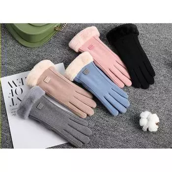 Теплые перчатки женские зимние с подкладкой утолщенные корейские версии осенних перчаток для езды на велосипеде с сенсорным экраном One Size чёрный