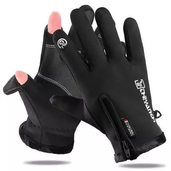 Теплые перчатки, зимние ветрозащитные противоскользящие термостойкие перчатки для езды на велосипеде с сенсорным экраном M чёрный