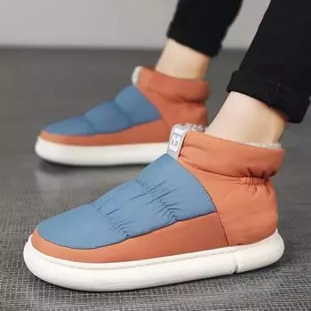 Теплые плюшевые ботинки для мужчин и женщин, уличные повседневные ботинки на плоской подошве, мужская удобная водонепроницаемая зимняя обувь без шнуровки, зимние сапоги для родителей и детей, 2024 г. 36 черный серый