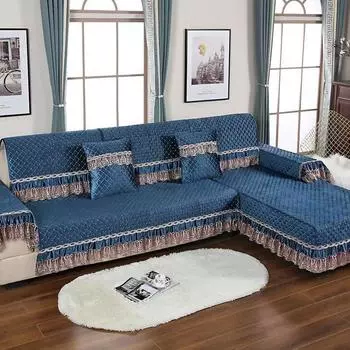 Теплые плюшевые чехлы для диванов, нескользящее толстое полотенце для дивана, большой край, стеганая подушка для стула, дивана, кружевная накладка для коврика в гостиной 90x60