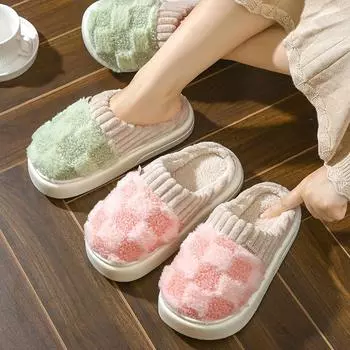 Теплые плюшевые домашние тапочки Comwarm для женщин, нескользящие, для пар, удобные, с мягкой подошвой, пушистые, зимние, с пушистой подкладкой из хлопка 33 зелёный