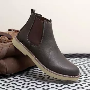 Теплые плюшевые меховые зимние мужские ботинки челси, новые модные удобные мужские ботильоны из натуральной кожи с эластичным ремешком, деловая повседневная обувь 37
